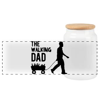 The walking dad - Panoramic Cookie Jar with Wooden Lid - white - Front