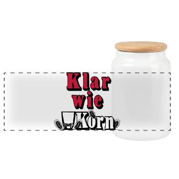 Korn , Party , Weizenkorn ,Klar wie Korn (25) - Panorama Keksdose mit Holzdeckel - Weiß - Vorne
