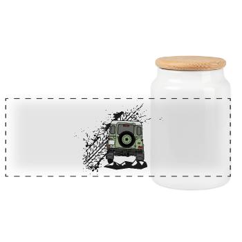 Defender Splash hinten - Panorama Keksdose mit Holzdeckel - Weiß - Vorne