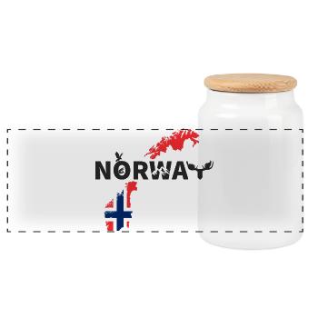Norway map with flag and moose - Panoramic Cookie Jar with Wooden Lid - white - Front