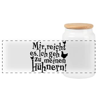 Mir reicht es. Ich geh zu meinen Hühnern - Panorama Keksdose mit Holzdeckel - Weiß - Vorne