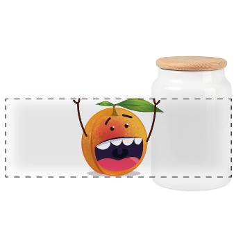 Coole Aprikose | Comic Zeichnung - Panorama Keksdose mit Holzdeckel - Weiß - Vorne