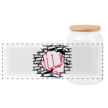 Fist dick, fist, beating - Panoramic Cookie Jar with Wooden Lid - white - Front