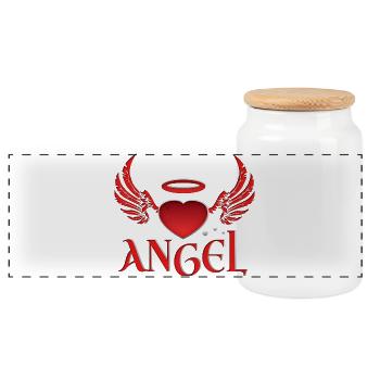 Angel & Devil - Panoramic Cookie Jar with Wooden Lid - white - Front
