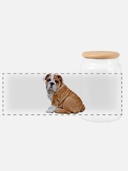Bulldog - Panorama Keksdose mit Holzdeckel - Weiß