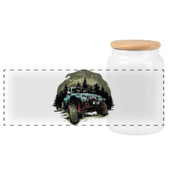 Blue Jeep Offroad Forest - Panoramic Cookie Jar with Wooden Lid - white - Front