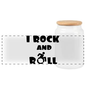 Je fais du rock and roll. Humour en fauteuil roulant # - Boîte à biscuits avec couvercle en bois - blanc - Devant