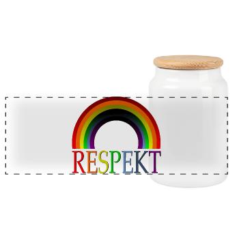 RESPEKT RESPEKTIEREN HALTUNG REGENBOGENFAHNE - Panorama Keksdose mit Holzdeckel - Weiß - Vorne
