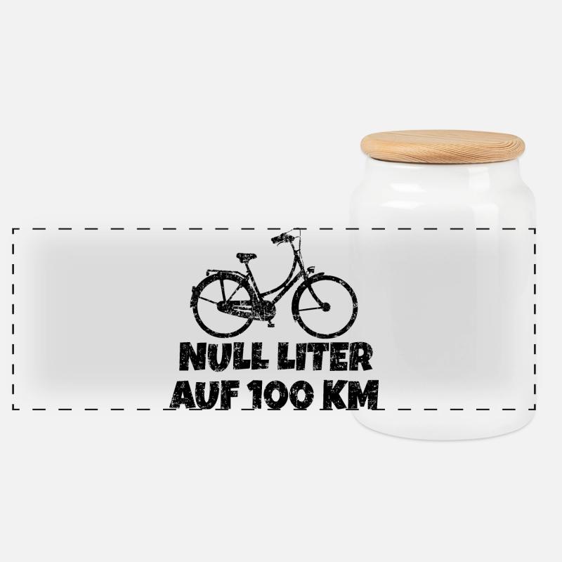 Null Liter auf 100 Km Fahrrad Design - Panorama Keksdose mit Holzdeckel - Weiß