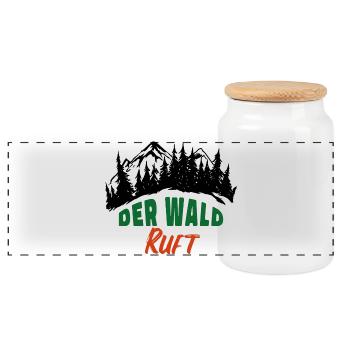 Der Wald ruft Förster Waldarbeit Natur Freizeit - Panorama Keksdose mit Holzdeckel - Weiß - Vorne