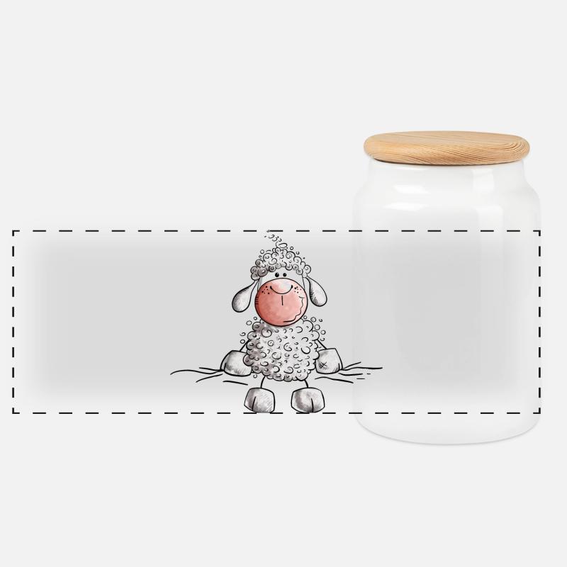 Little Sheep I Funny Sheep I Fun - Panoramic Cookie Jar with Wooden Lid - white