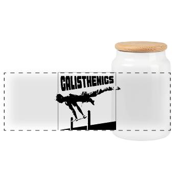 Calisthenics Planche Pose Silhouette - Panoramic Cookie Jar with Wooden Lid - white - Front