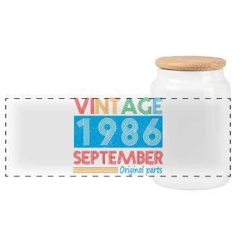 Vintage September 1986 39 Year Old Birthday Gifts - Panoramic Cookie Jar with Wooden Lid - white - Front