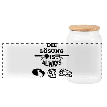 Käse ist die Lösung - Panorama Keksdose mit Holzdeckel - Weiß - Vorne