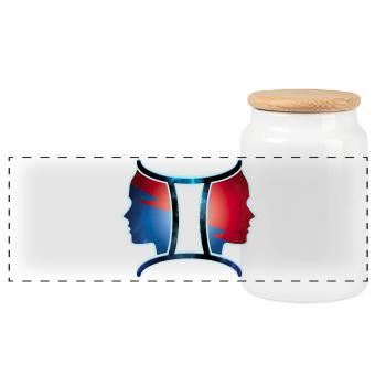 Zodiaque | signe des gémeaux - Boîte à biscuits avec couvercle en bois - blanc - Devant