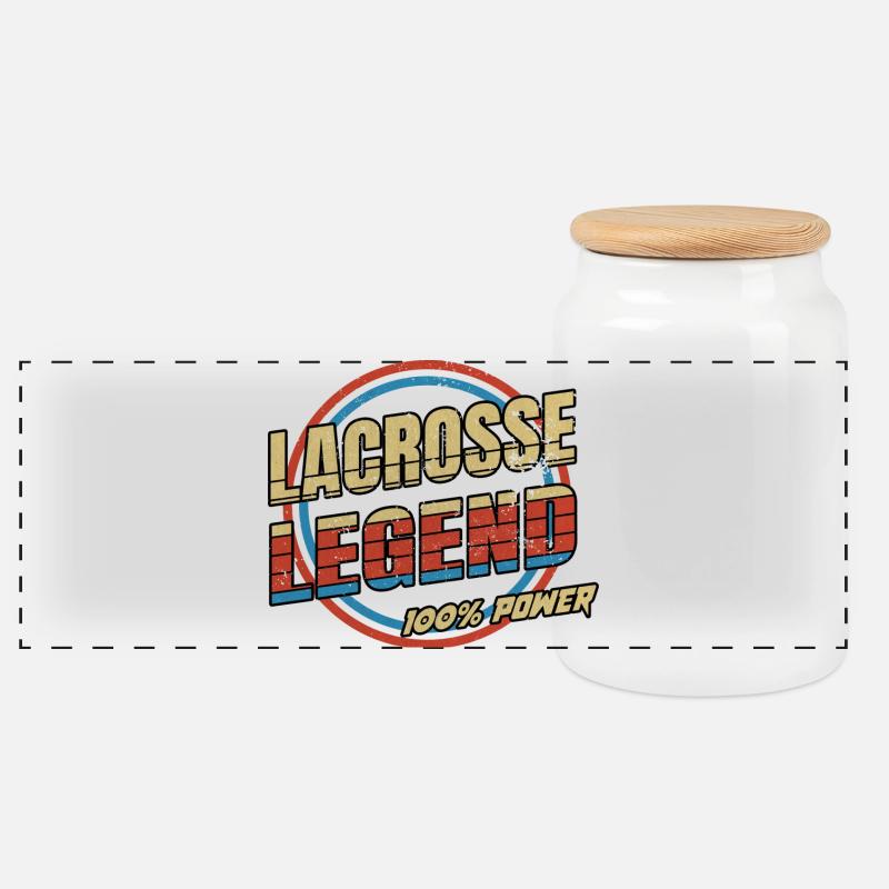 Lacrosse Legende - Panorama Keksdose mit Holzdeckel - Weiß