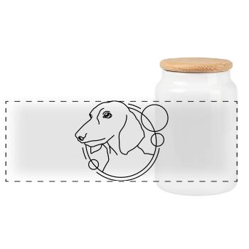 Teckel en forme géométrique - Design d’art au trait - Boîte à biscuits avec couvercle en bois - blanc - Devant