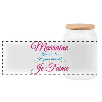Marraine, même si tu n'es plus ma tata, je t'aime - Boîte à biscuits avec couvercle en bois - blanc - Devant