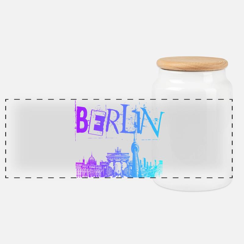 Berlin Skyline Panorama - Panorama Keksdose mit Holzdeckel - Weiß