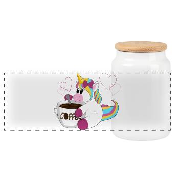 Magie du Café de Licorne Arc-en-ciel - Boîte à biscuits avec couvercle en bois - blanc - Devant