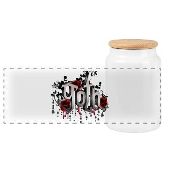 beautiful fascinating gothic lettering - Panoramic Cookie Jar with Wooden Lid - white - Front
