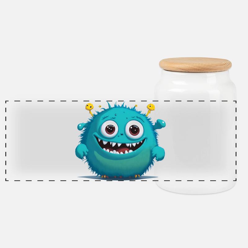 kleines blaues Monster - Panorama Keksdose mit Holzdeckel - Weiß