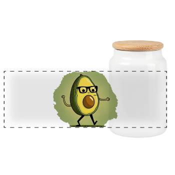 Nerdy Avocada runs across a meadow - Panoramic Cookie Jar with Wooden Lid - white - Front