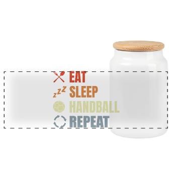 Eat Sleep Handball Repeat - Panorama Keksdose mit Holzdeckel - Weiß - Vorne