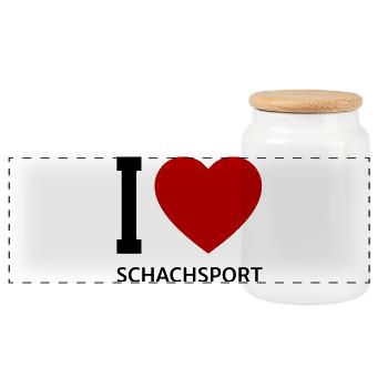 I love SCHACHSPORT - Panorama Keksdose mit Holzdeckel - Weiß - Vorne