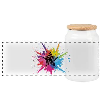Black star and multicolored explosion - Panoramic Cookie Jar with Wooden Lid - white - Front