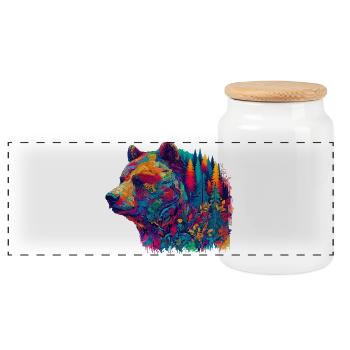 Bear decorated with a forest landscape - Panoramic Cookie Jar with Wooden Lid - white - Front