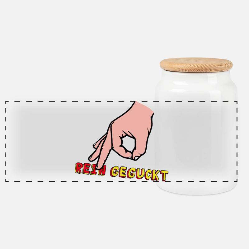 Comic-Hand Zeigefinger mit Retro Text - Panorama Keksdose mit Holzdeckel - Weiß