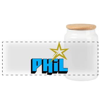 Phil - Panoramic Cookie Jar with Wooden Lid - white - Front