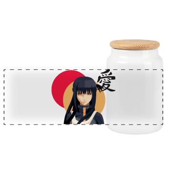 Ninja féminine anime soleil rouge - Boîte à biscuits avec couvercle en bois - blanc - Devant