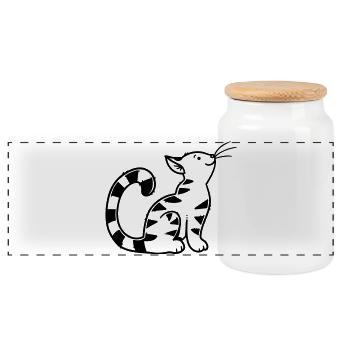 Cartoon Kitten - Panoramic Cookie Jar with Wooden Lid - white - Front