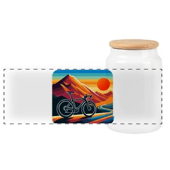 Sunset Gravel Bike Szene - Panorama Keksdose mit Holzdeckel - Weiß - Vorne