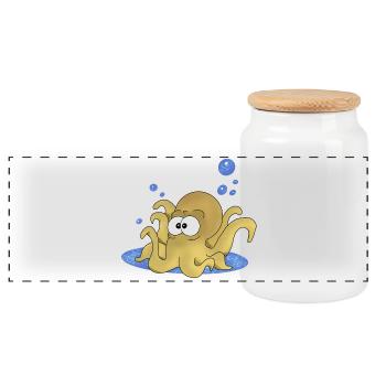 Octopus - Panoramic Cookie Jar with Wooden Lid - white - Front