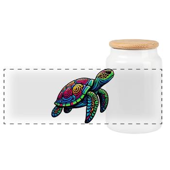 Sea turtle - Panoramic Cookie Jar with Wooden Lid - white - Front