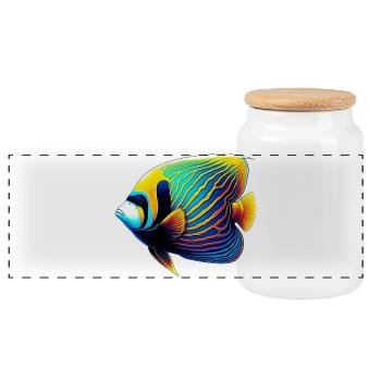 Emperor Angel Fish - Panoramic Cookie Jar with Wooden Lid - white - Front