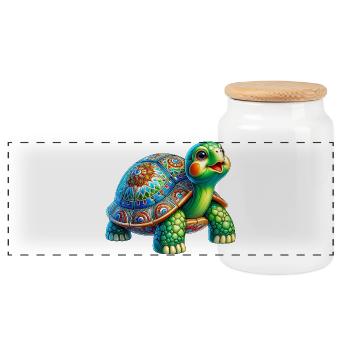Turtle - Panoramic Cookie Jar with Wooden Lid - white - Front