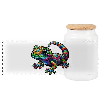 Gecko - Panorama Keksdose mit Holzdeckel - Weiß - Vorne