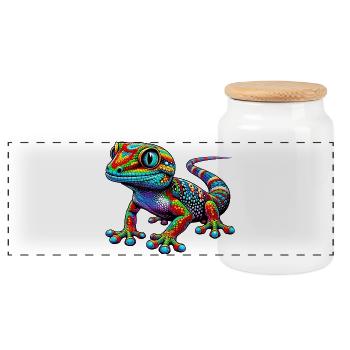 Gecko - Panorama Keksdose mit Holzdeckel - Weiß - Vorne