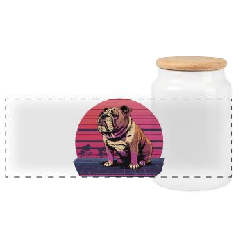 Bouledogue néon rétro - Boîte à biscuits avec couvercle en bois - blanc - Devant