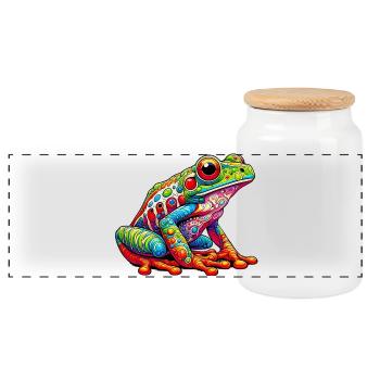 Frog - Panoramic Cookie Jar with Wooden Lid - white - Front