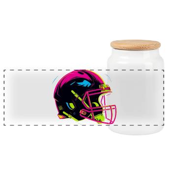 Football Helmet 80s Look - Panoramic Cookie Jar with Wooden Lid - white - Front