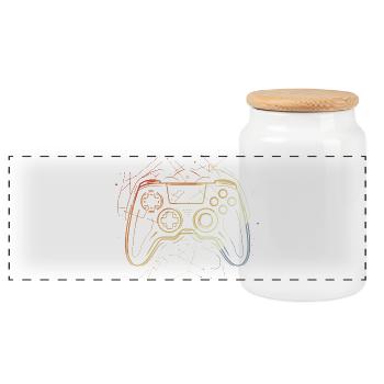 Gaming Controller Skizze Retro - Panorama Keksdose mit Holzdeckel - Weiß - Vorne