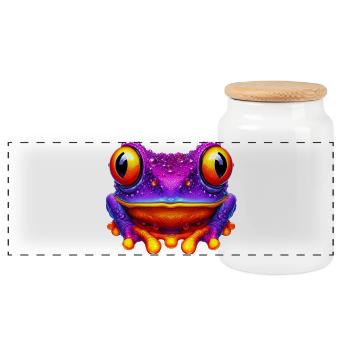 Frog - Panoramic Cookie Jar with Wooden Lid - white - Front