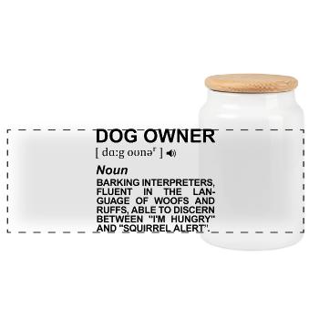 Dog Owner Definition - Panoramic Cookie Jar with Wooden Lid - white - Front