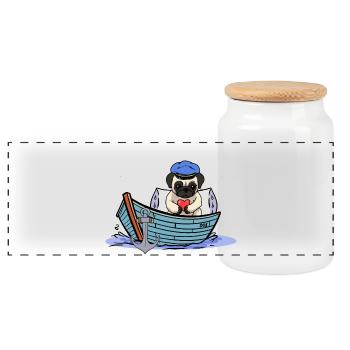 Bateau à chiens maritime capitaine Sailor Ahoy - Boîte à biscuits avec couvercle en bois - blanc - Devant