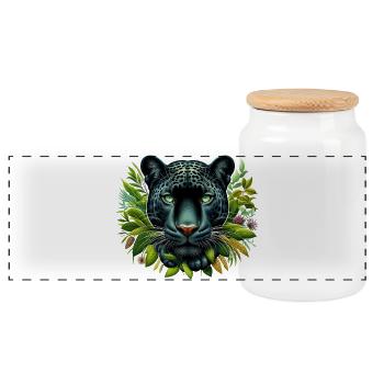 Panther - Panorama Keksdose mit Holzdeckel - Weiß - Vorne